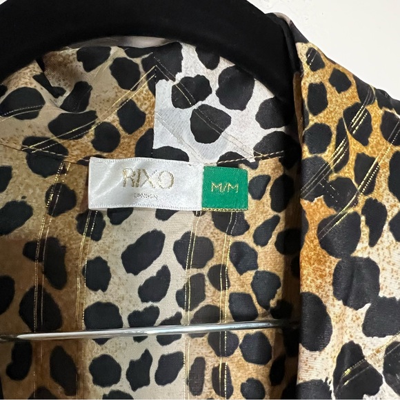 RIXO Avril Leopard Black Tan Deep Plunge Line Silk Viscose Blend Bodysuit - Picture 10 of 13